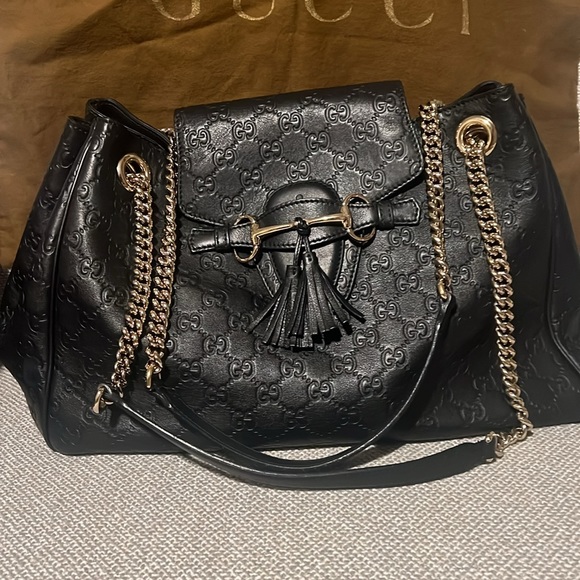 Gucci Guccissima Authentic Horsebit black Emily versatile large bag and dustbag - Picture 3 of 17
